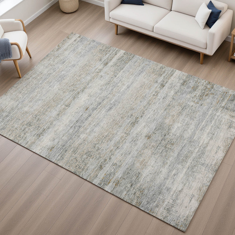 Premium Machine Washable Mayfield AMF2154 Striped Rug, Granite, Rectangle 9' x 12'