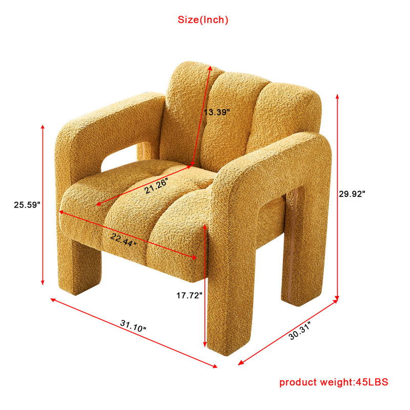 Practical Single Chair, Wide Upholstered Accent Chair, 100% Polyester Yellow