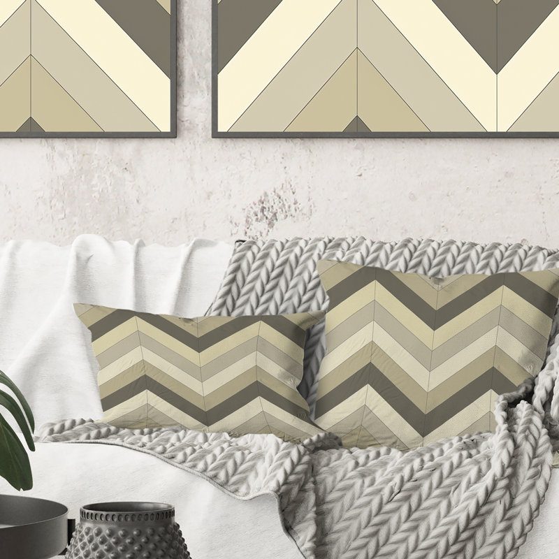 Imprimé à chevrons beige et gris - Coussin lombaire traditionnel