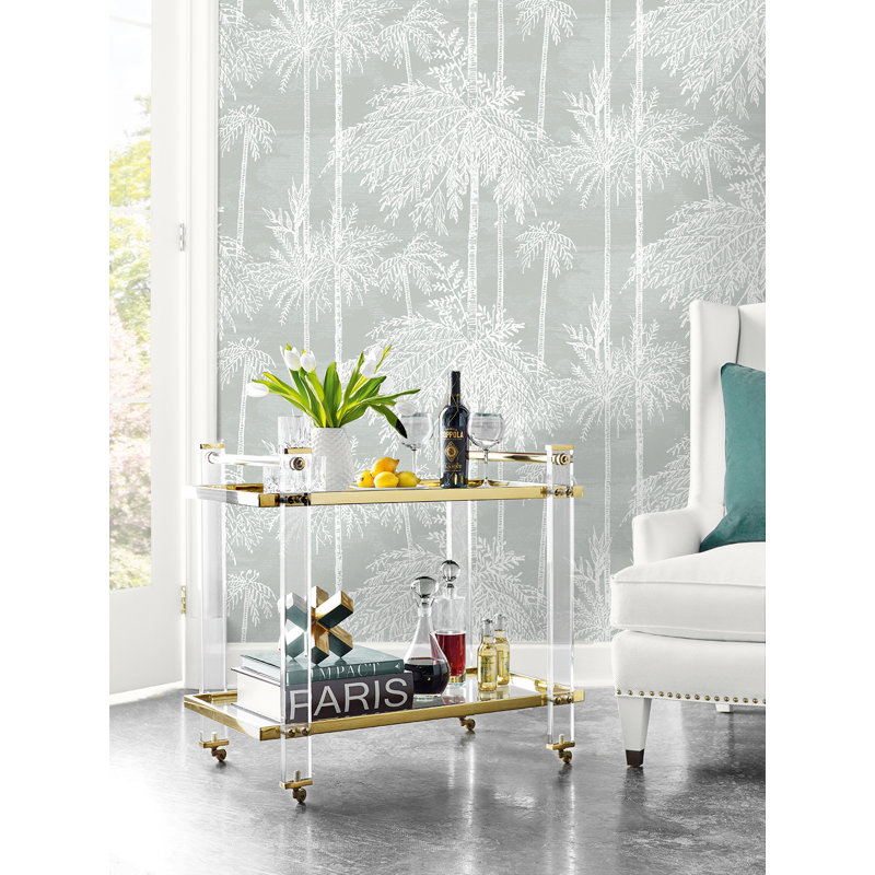 Floral Grass Cloth Wallpaper Roll, Misty