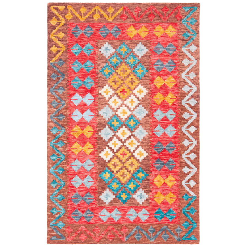 Tapis oriental en laine / coton / latex touffeté à la main en rouge / brun, Rectangle 3 pi x 5 pi