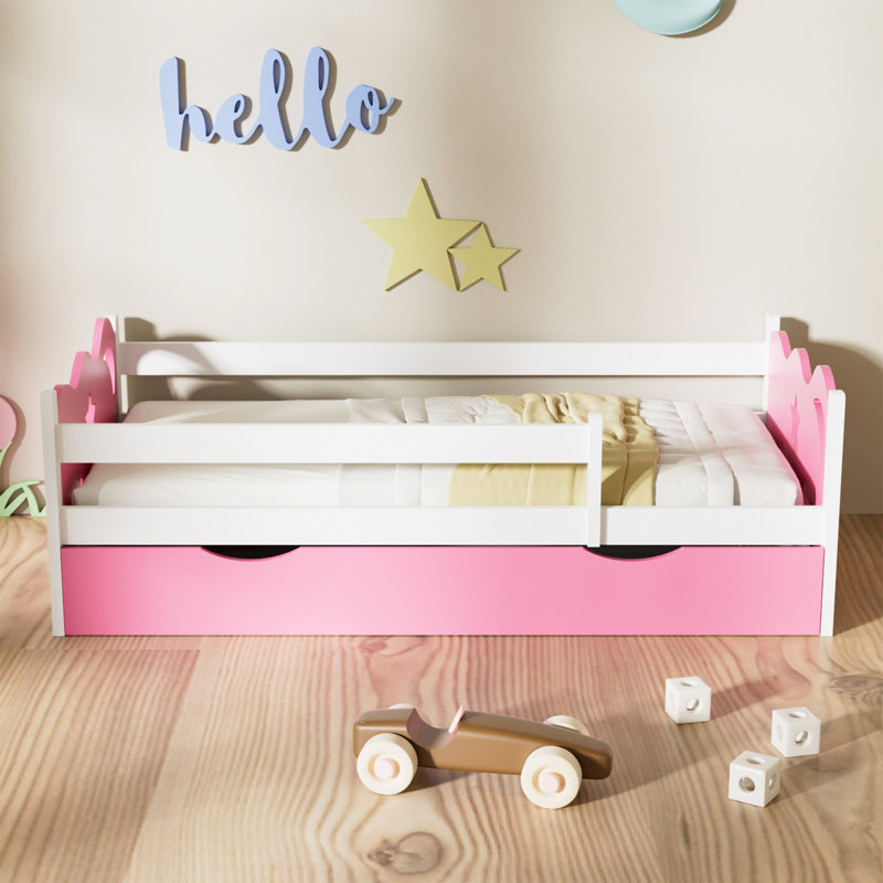 Cadre de lit avec décorations en forme d'étoile et de lune, cadres en bois et bambou pour les tout-petits, support à 8 lattes, aucun sommier requis, assemblage facile