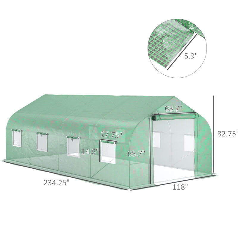 Maison de jardinage 20 'x 10' 7 ', structure en acier, porte à fermeture à glissière, 8 fenêtres en maille pour un meilleur entretien des plantes, fenêtres galvanisées, croissance optimale de la porte