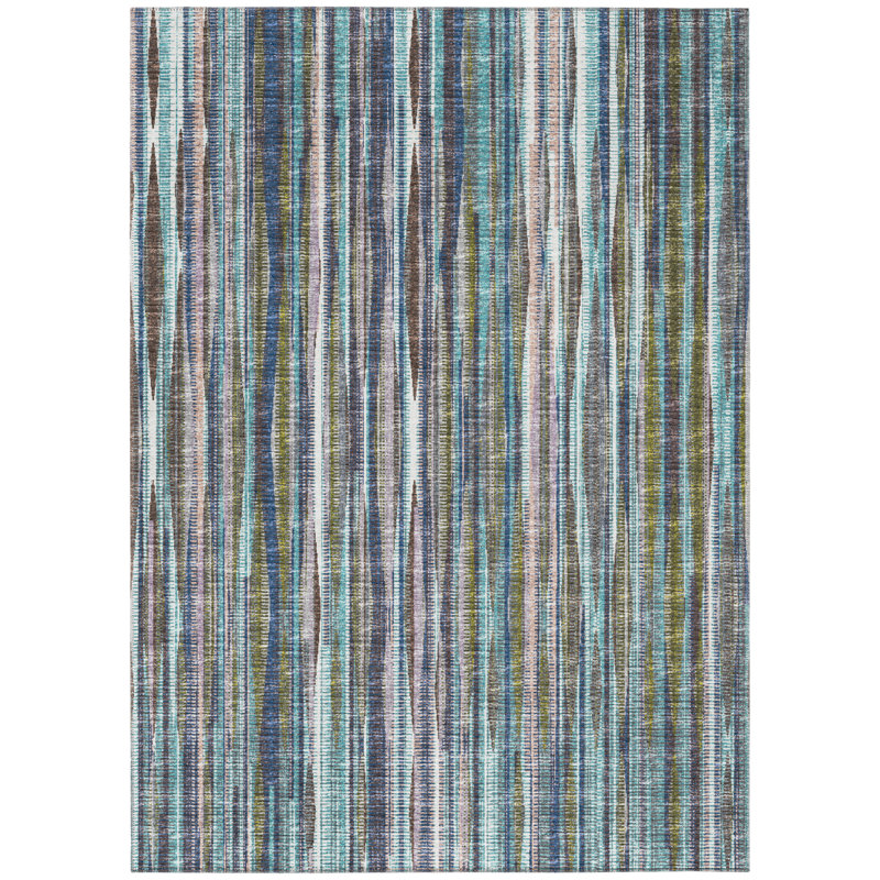 Harumi Chenille Washable Striped Indoor / Outdoor Rug, Rectangle 3' x 5'