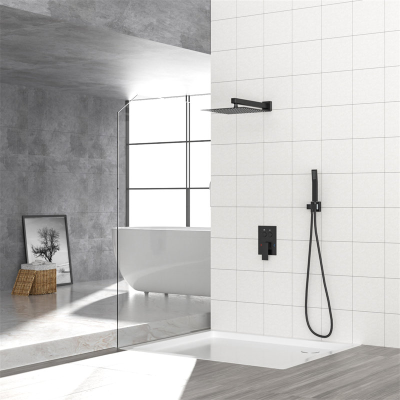 Dual Shower Head - 12 Inch Wall Mounted Square Shower System With Rough-In Valve