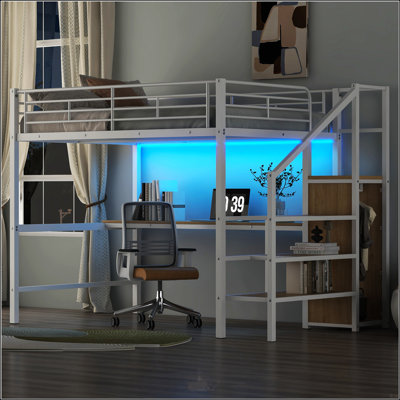 Full Size Metal Loft Bed With Desk