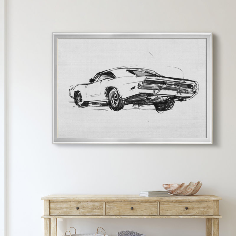 " Classic Car Sketch I ", Silver, 26.5" H x 36.5" W x 1.5" D