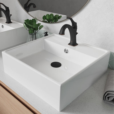 Lavabo de salle de bain vasque carré en céramique avec robinet et trop-plein Elavo
