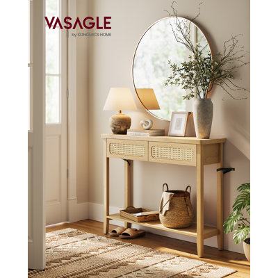 Console Table, Narrow Sofa Table, Entry Table With 2 Drawers, Boho Entryway Table, Behind Couch Table With Open Storage Shelf, Rounded Corners, For Living Room