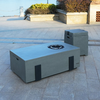 Rectangle Concrete Propane Smokeless Fire Pit Table with Lid