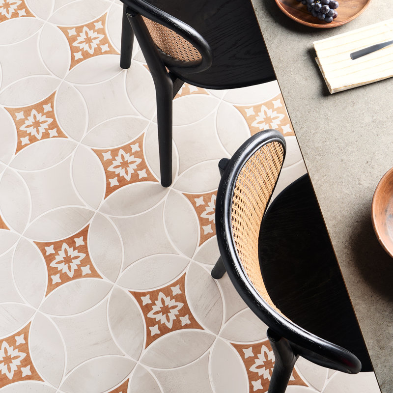 Raval 3x8 Petal and Kite Matte Terracotta Look Porcelain Floor and Wall Tile, White Deco Natalia