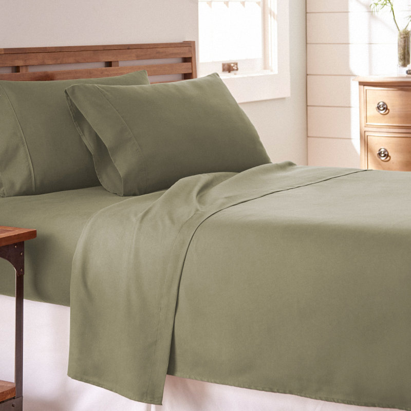 Ensemble de draps en microfibre Sateen, Sauge aux herbes, Ensemble de draps pour lit simple TG + drap-housse
