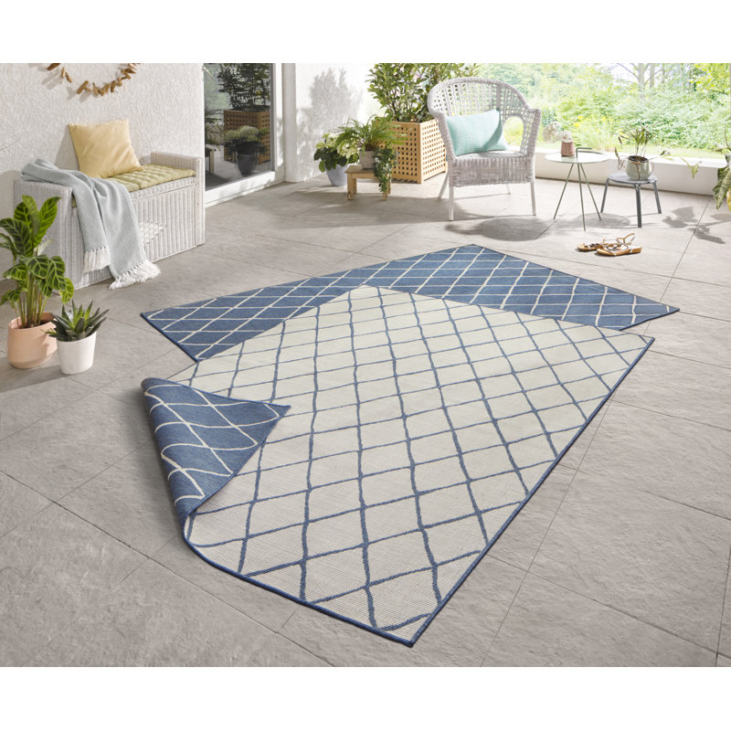 Malaga Machine Woven Blue/Cream Indoor / Outdoor Rug, Rectangular 200 x 290cm