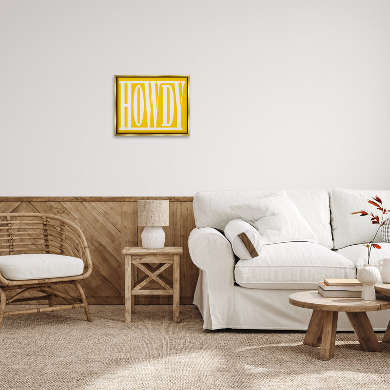 «Howdy Expression On Yellow» par Grace Popp sur toile, Cadre flottant métallique doré, H 17 po x l 21 po