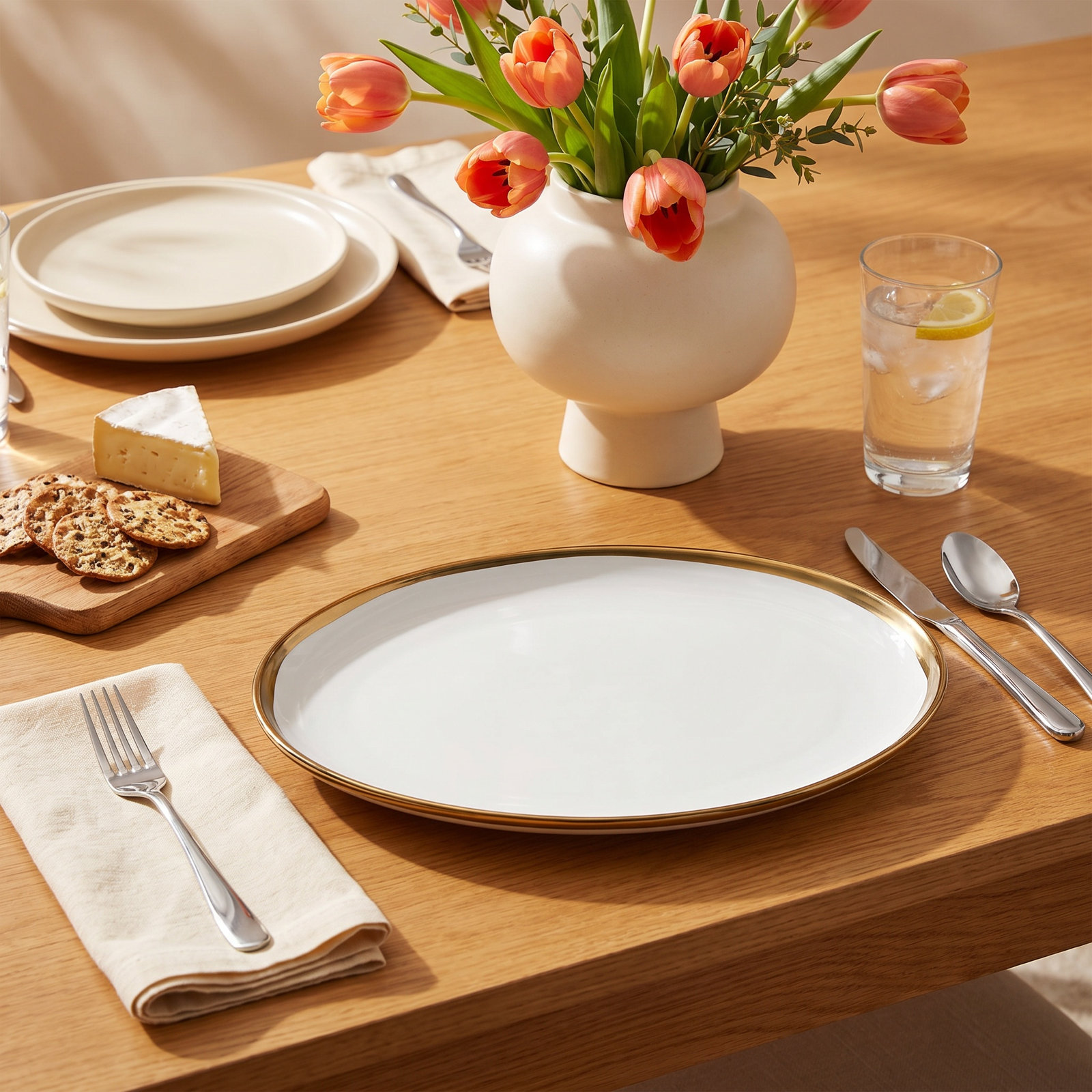 Dauville Porcelain Platter, White/Gold