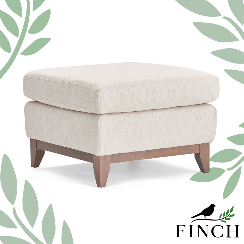 Maxwell Ivory Square Ottoman with Light Wood Legs