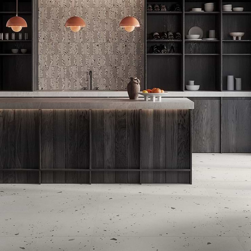 Kobe 24x48 Matte Terrazzo Look Porcelain Tile, Ice White