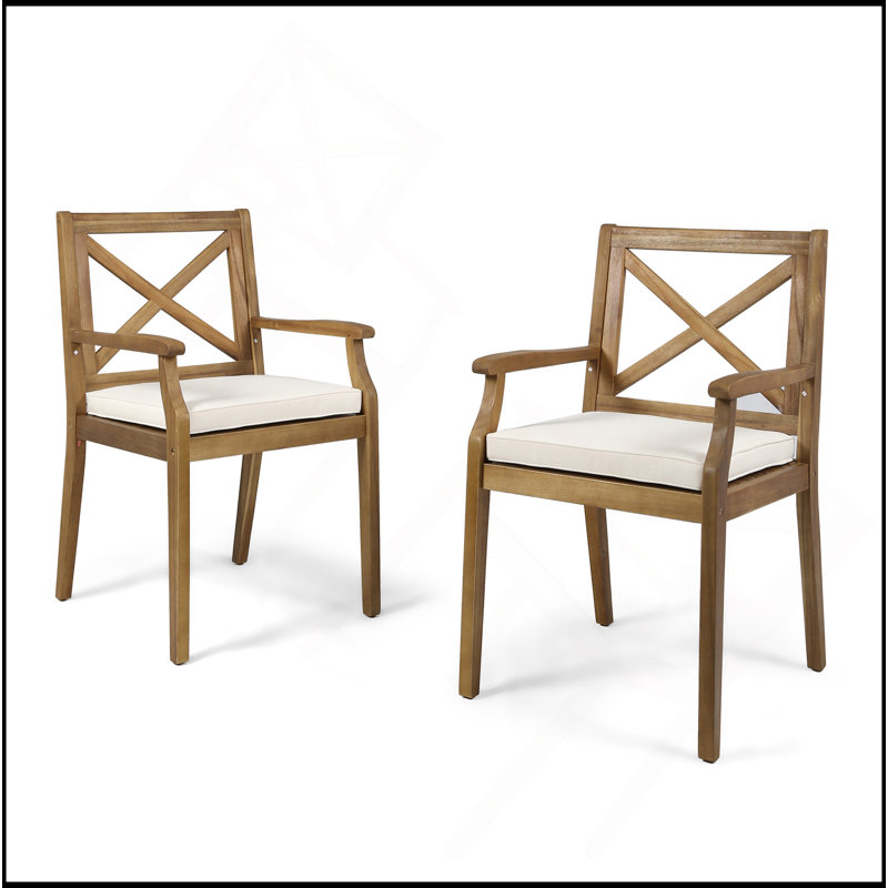 Chaise de salle à manger Perla, 2 pièces avec 2 coussins crème, pour cour, bord de piscine, jardin, Crème
