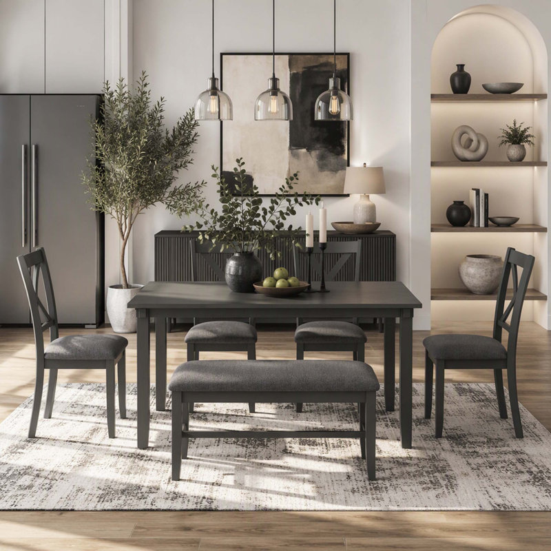 Solid Wood Top Dining Set, Gray, Gray