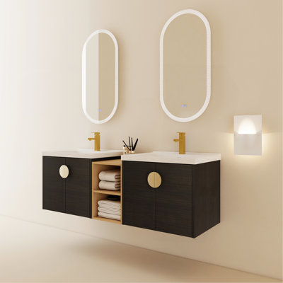 Meuble-lavabo luxueux avec portes à fermeture douce et tablettes de rangement compactes pour une fonctionnalité accrue