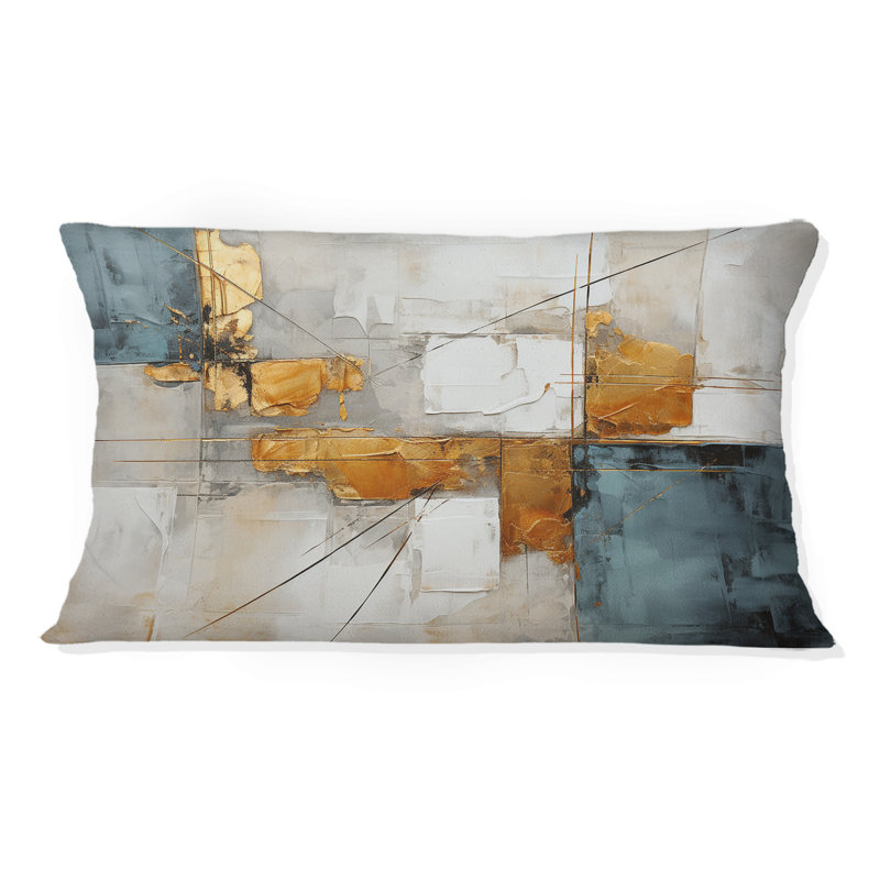 Coussin décoratif à imprimé géométrique doré doré - Collages abstraits