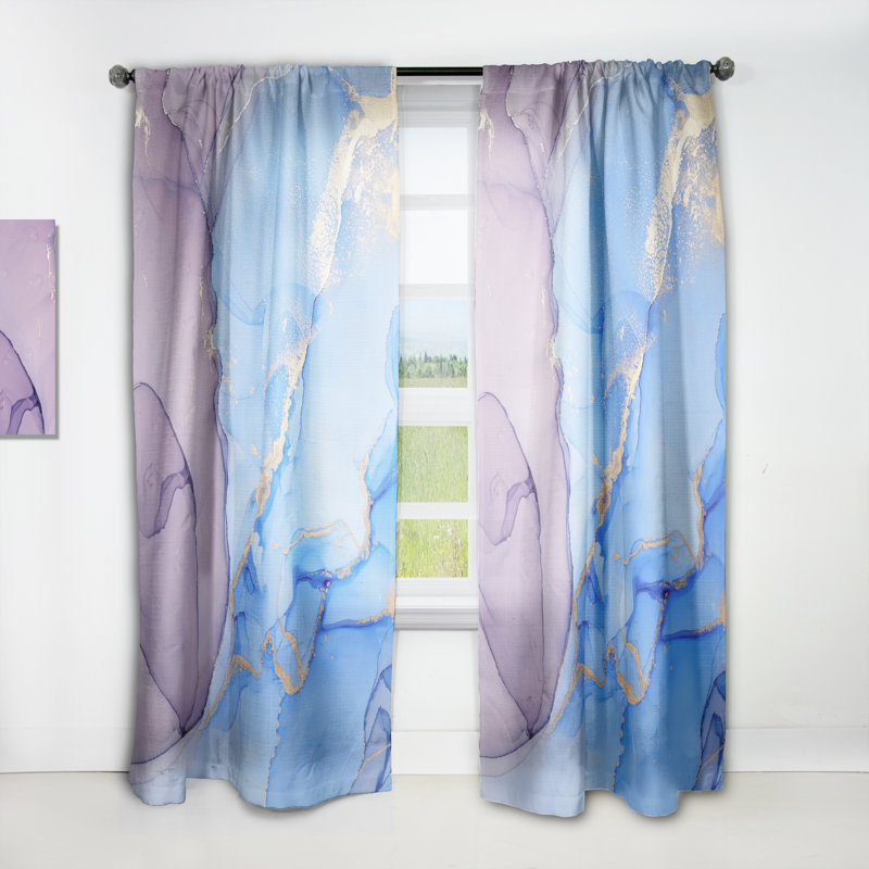 Paire de rideaux semi-transparents avec passe-tringle Ink Clouds VI, Rose / bleu