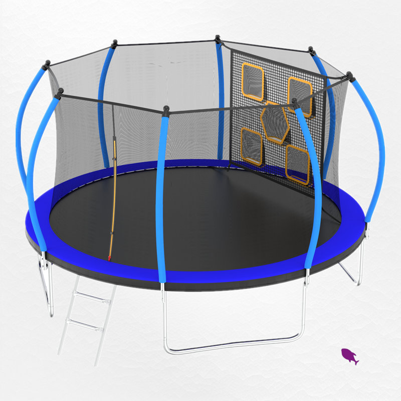Trampoline de jardin rond 12 'avec enceinte sécuritaire, Bleu et noir