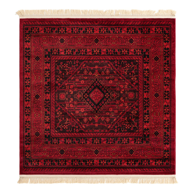 Tapis oriental rouge Amro, Carré 5 pi 3 po