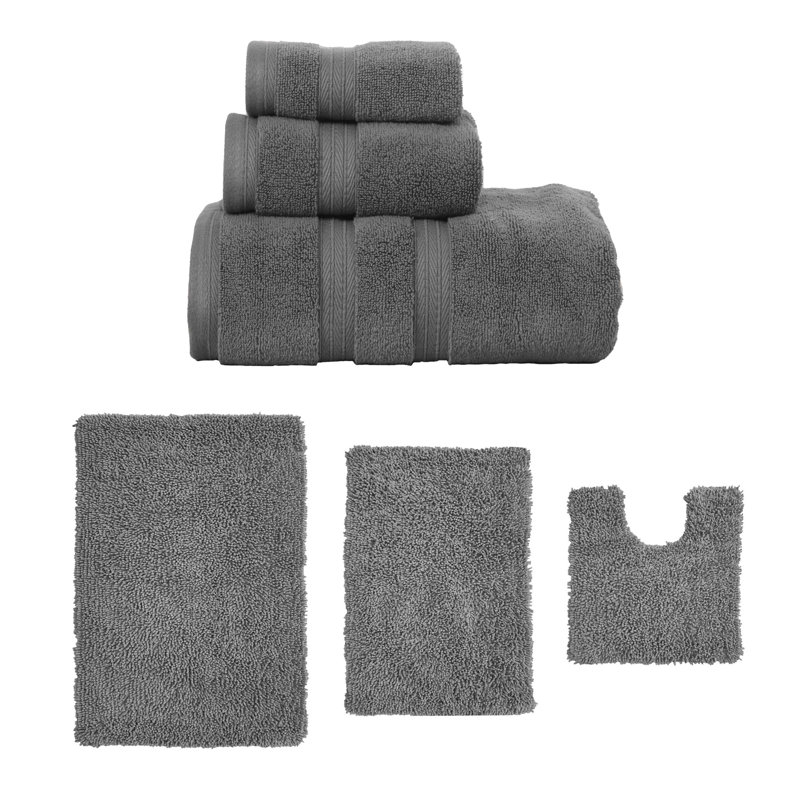Ensemble de serviettes de bain 3 pièces et de tapis de bain 3 pièces, ensemble de 6, Bruno Collection, Gris foncé