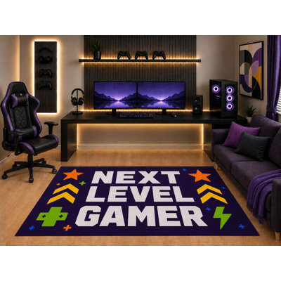 "Ultra Light Weight" 5' x 7' Next Level Gamer Area Rug Colorful Arcade Graphic Art for Boys Teen Bedroom Gaming Room Playroom Non-Slip Silicone Backing Low Pile