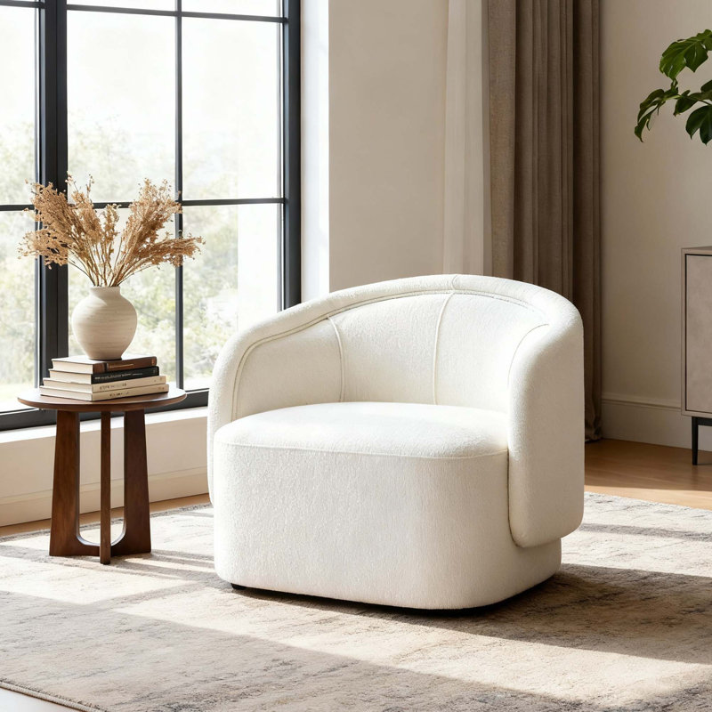 Fauteuil d'appoint courbé avec coussin moelleux intégré, Crème