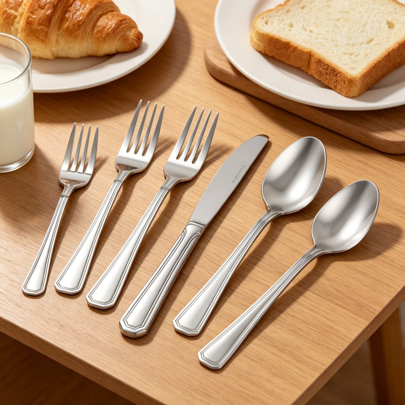 Ensemble de couverts FINO 40 pièces pour 8 couverts en acier inoxydable 18/10 avec couteaux, fourchettes, cuillères et fourchettes à salade, va au lave-vaisselle, finition polie miroir