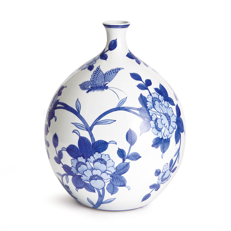 Vase en porcelaine bleue et blanche 17,5 po