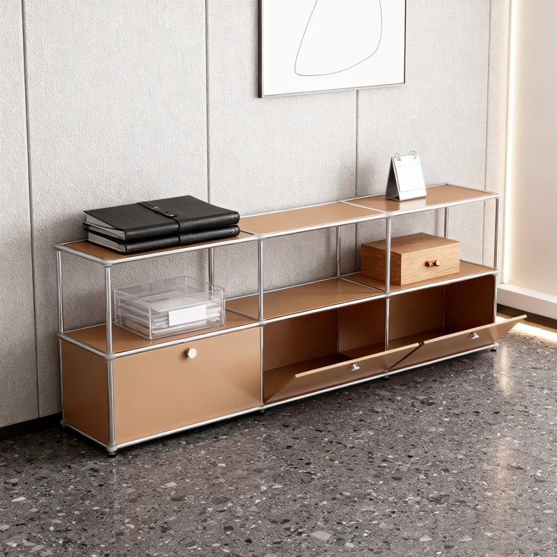 Modular Metal Office Storage Cabinet With Adjustable Shelves, Brown