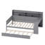 Lit de jour double en bois avec tablettes de rangement, lit multifonctionnel avec lit gigogne simple et bureau d'étude, gris-2088071352