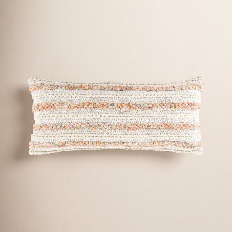 Lottie Striped Cotton Blend Pillow Cover, Cream/White, Pillow Cover Only - No Insert