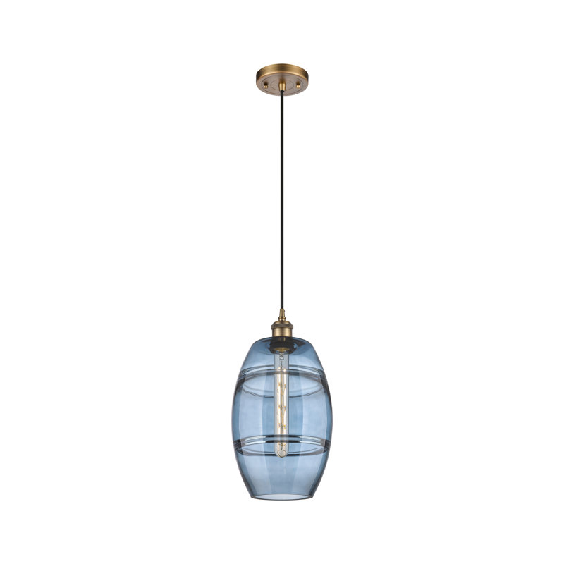 Luminaire suspendu 1 lumière Absalat, H 9,88 po x l 8 po x P 8 po, Bleu princesse, Laiton brossé