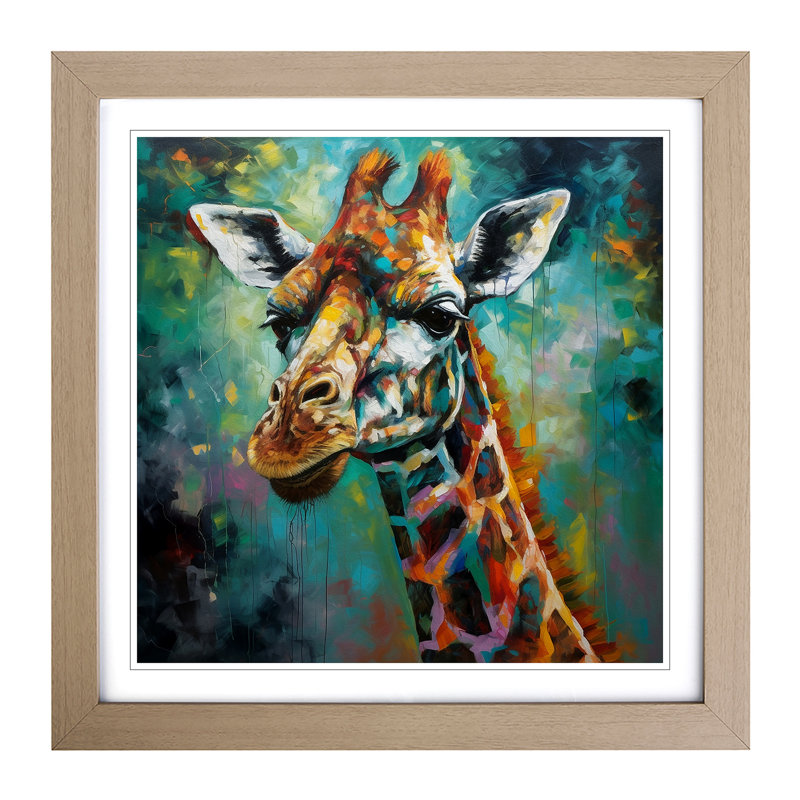 Giraffe Expressionism No.2 - Framed Print, Oak