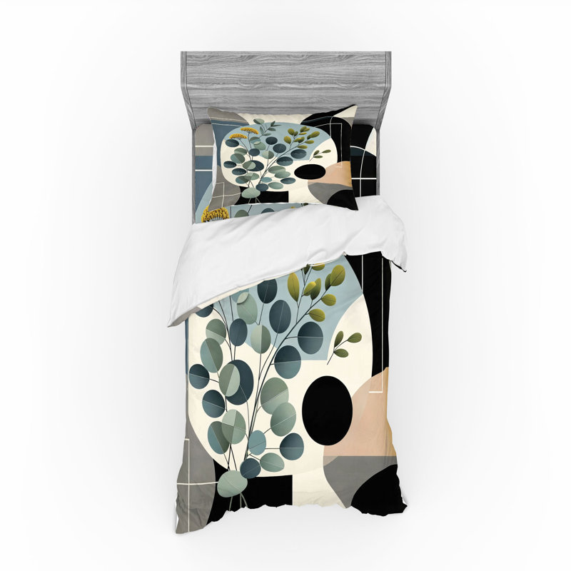 Ensemble de literie à feuilles d'eucalyptus Ambesonne et noir, bleu, gris et vert