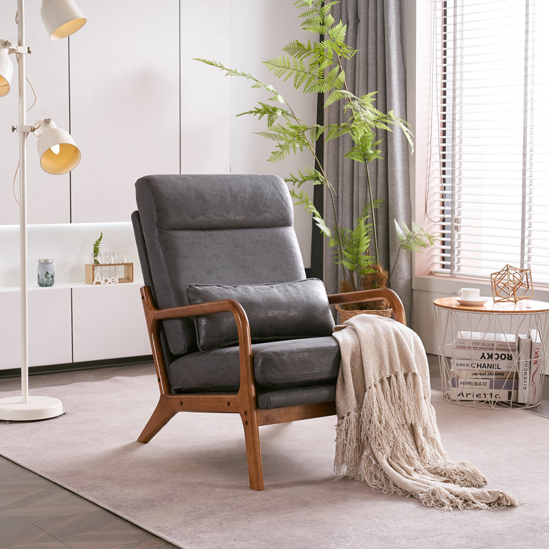 Lemley 25.6'' W Solid Wood Armchair with Lumbar Support , Dark Gray Bronzing Cloth