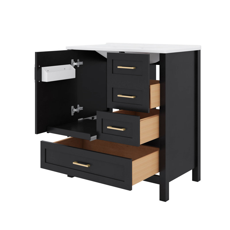 Ensemble de meuble-lavabo de meuble-lavabo de 30 pouces comprenant une armoire de rangement, une porte à fermeture douce, 3 tiroirs et un plateau amovible