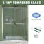 Enceinte de douche coulissante en verre à largeur réglable de 56 à 60 po avec verre trempé de 8 mm, conception à deux poignées, coffre-fort et porte de quincaillerie pour porte à rideaux transparents de 5/8 po de 8 mm, chanfrein-131472192