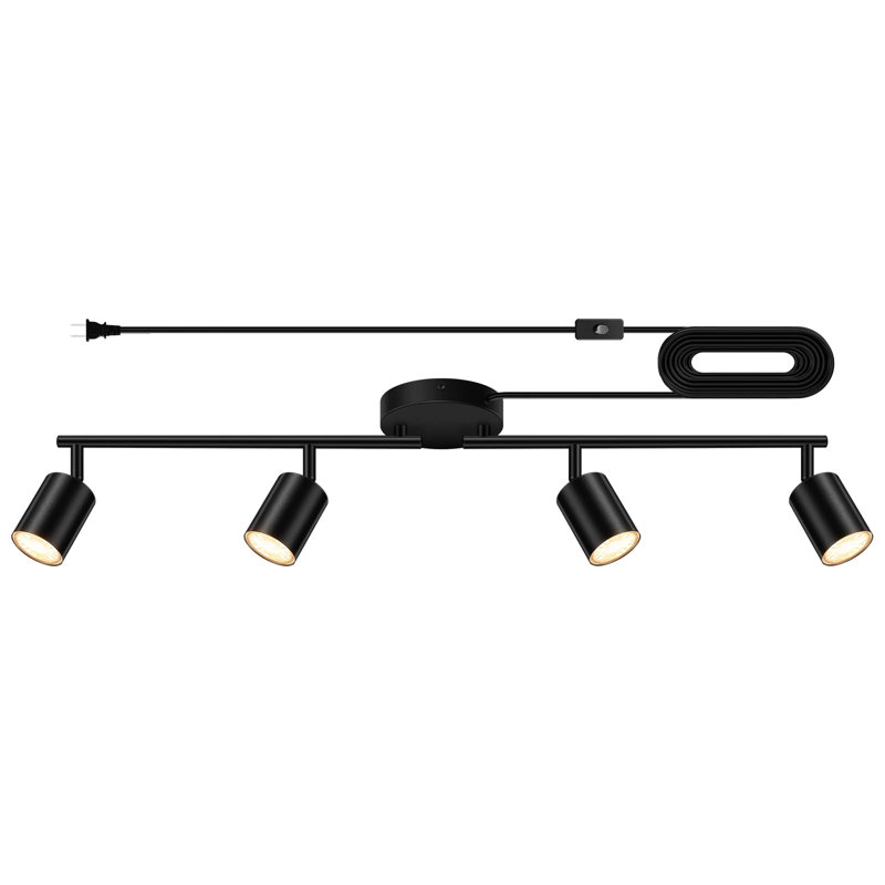 Plug In Track Lighting LED, Black 4-Light Kitchen Light Kit, Plug In Wall Light With 14.8Ft Power Cord, Rotatable Ceiling Spotlight(GU10 Socket, NO Bulb)