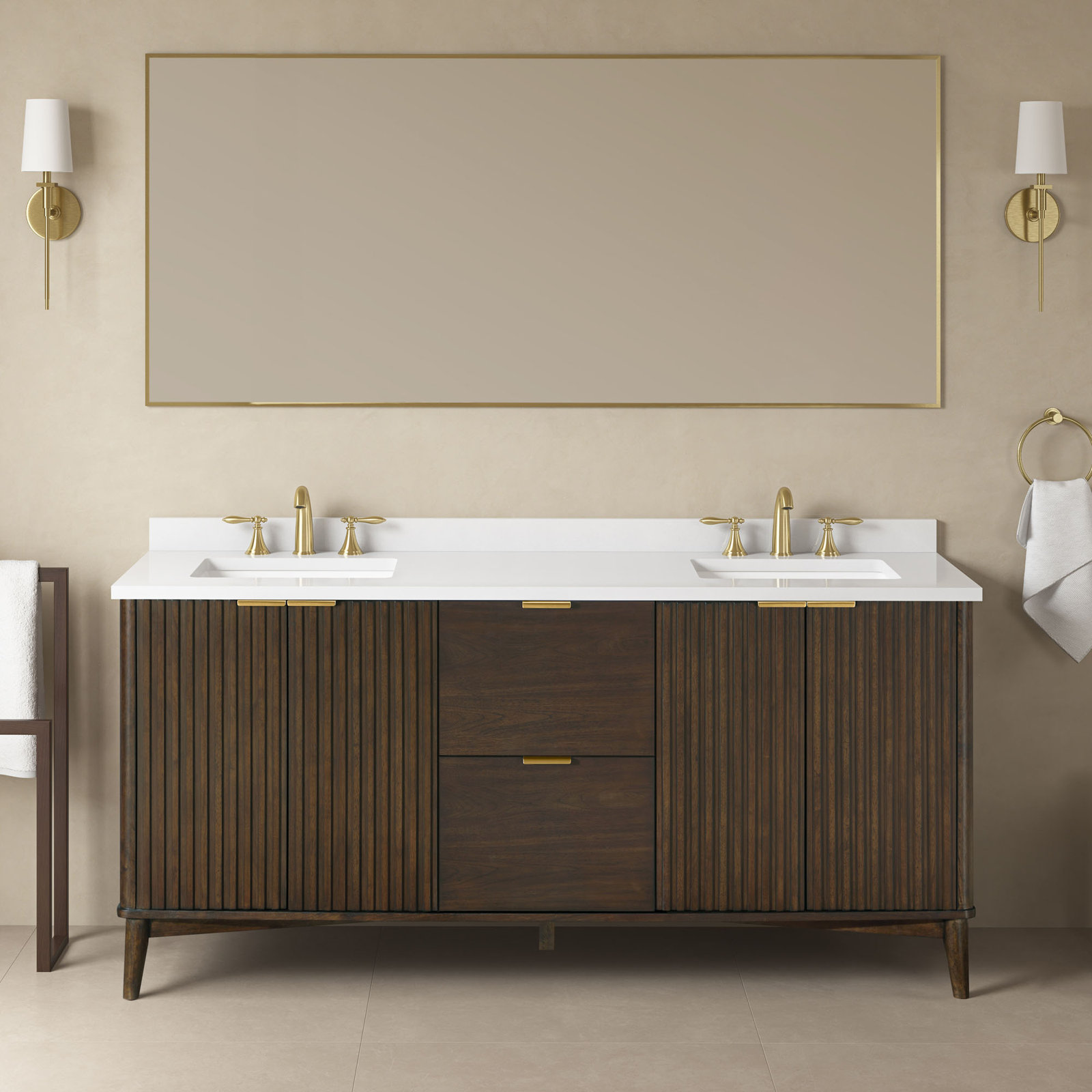 Trotta 72 in. Double Sink Bathroom Vanity, Warm Walnut