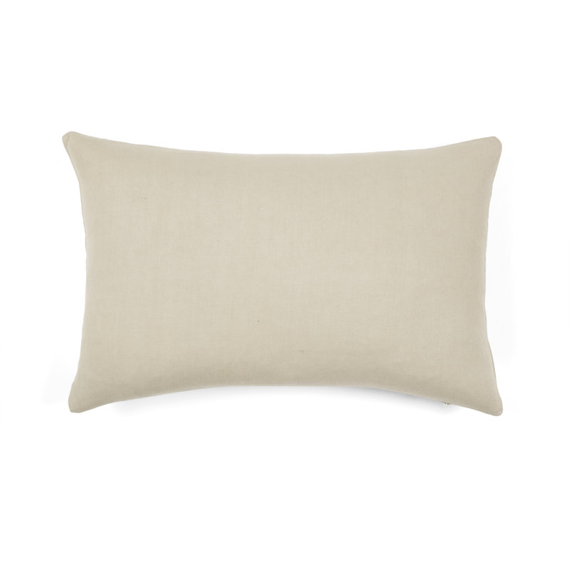 Neutral Embroidered Cotton Lumbar Pillow Cover 13" x 20"