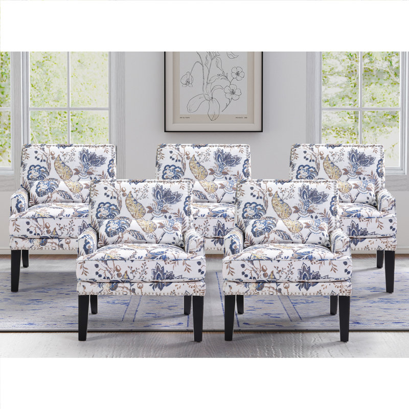 Marchan 28.7'' Wide Vintage Floral Soft Upholstered Fabric Armchair with Nailhead Trim and Lumbar Pillow (Set of 5)