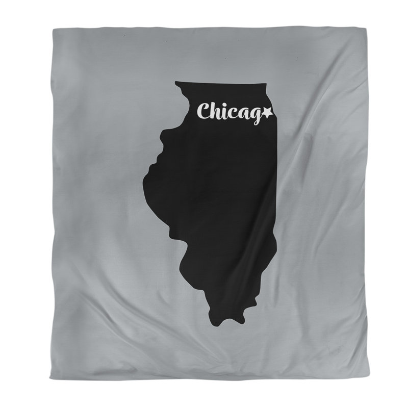 Housse de couette simple chicago Illinois, Housse de couette pour lit simple, Gris / Noir, Polyester brossé