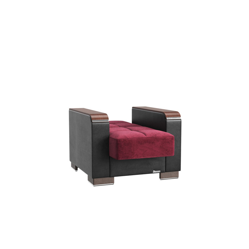 Convertible Armchair In Burgundy With Storage - For Space Efficiency Upholstered Armchair, Microfiber Practical Stylish Home Addition