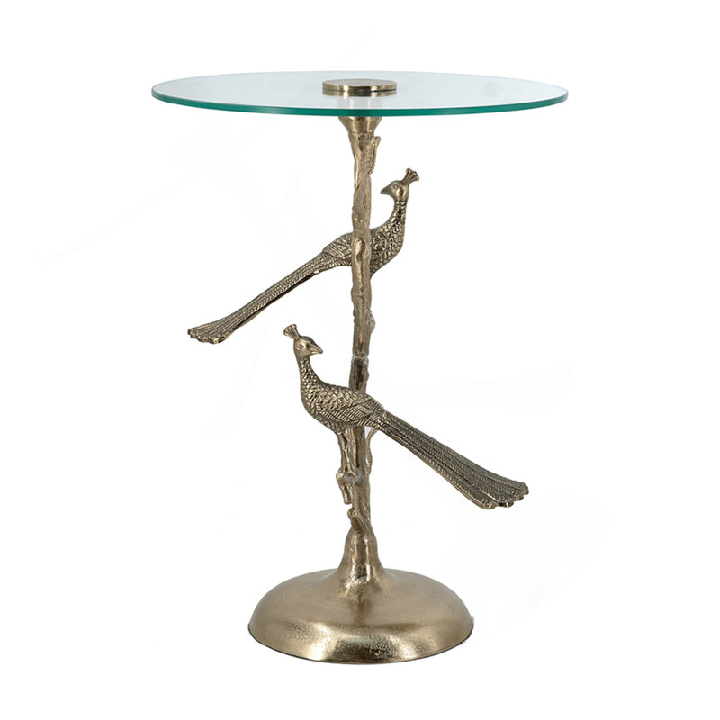 Table d'appoint paon 17,7 x 17,7 x 24 po avec plateau rond en verre