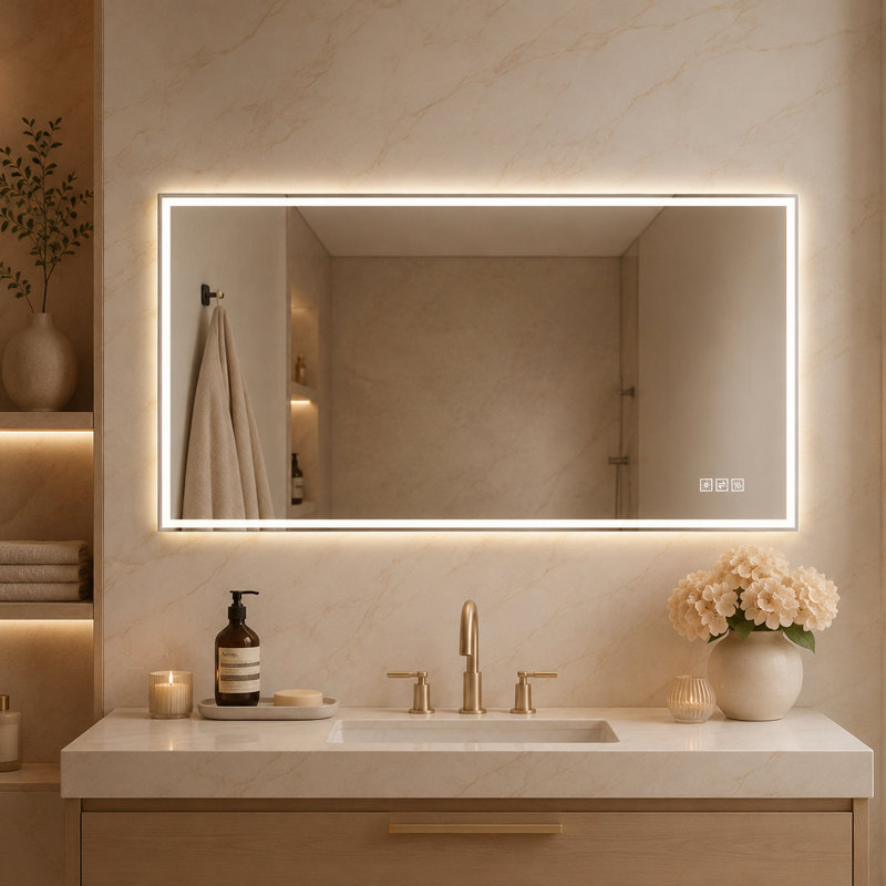 48" x 24" Rectangular LED Backlit Bathroom Mirror with Anti-Fog and Memory Function, 48' x 24"